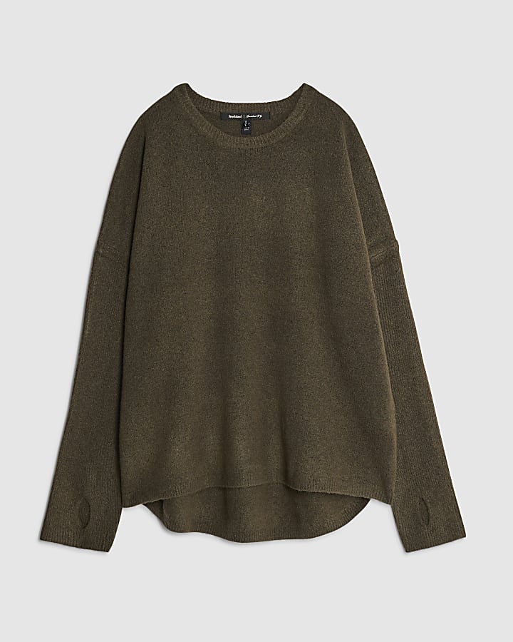 Green Knitted Curved Hem Jumper