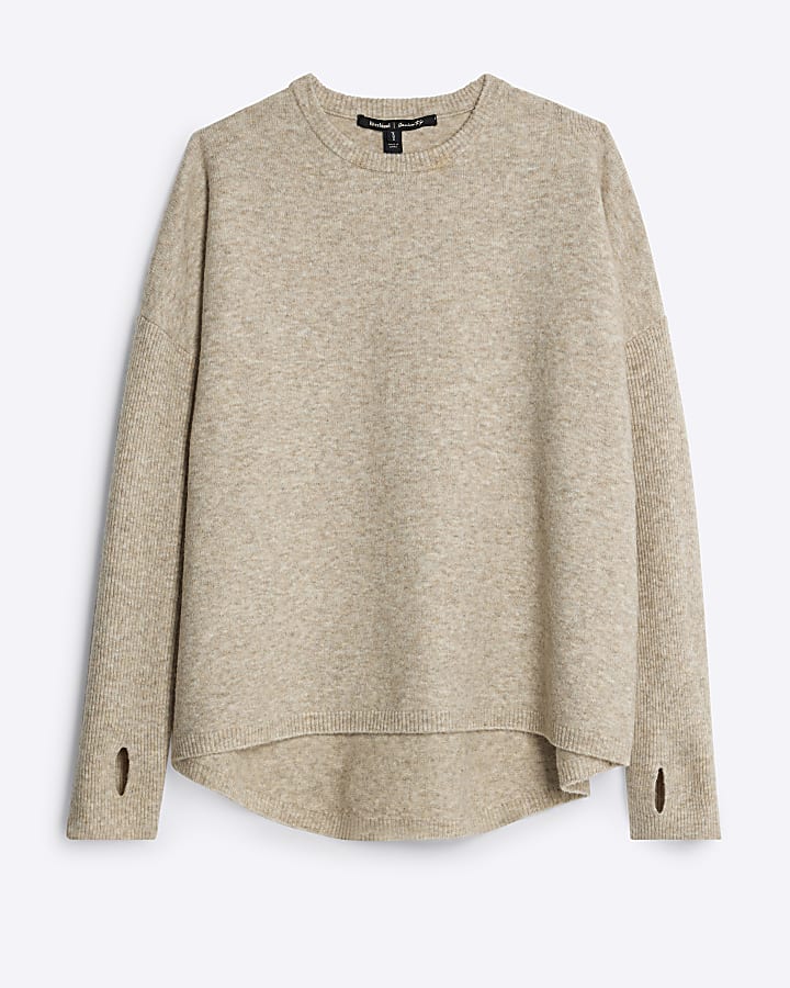 Beige Curved Hem Jumper