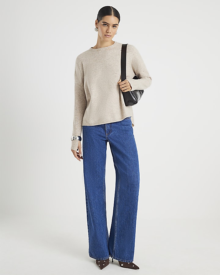 Beige Curved Hem Jumper