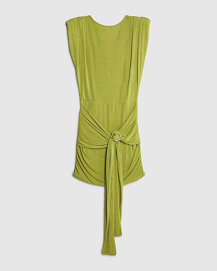 Green Embellished Drape Trim Mini Dress