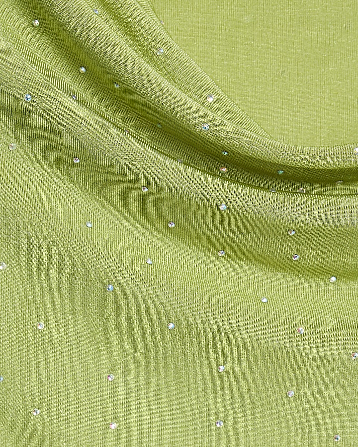 Green Ruched Sleeve Diamante Bodysuit