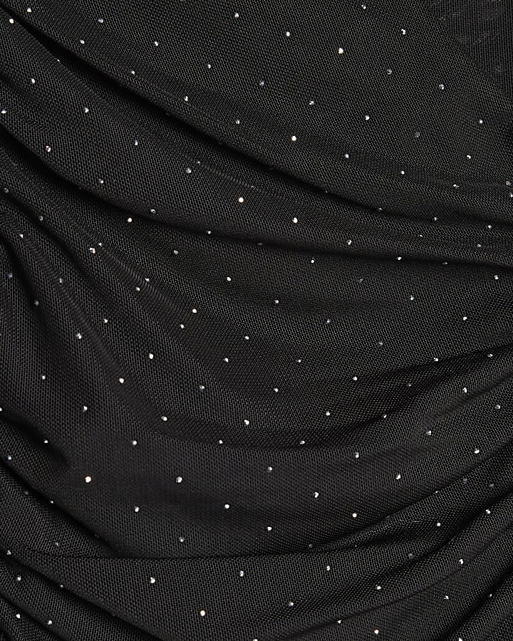 Black Long Sleeve Ruched Diamante Top