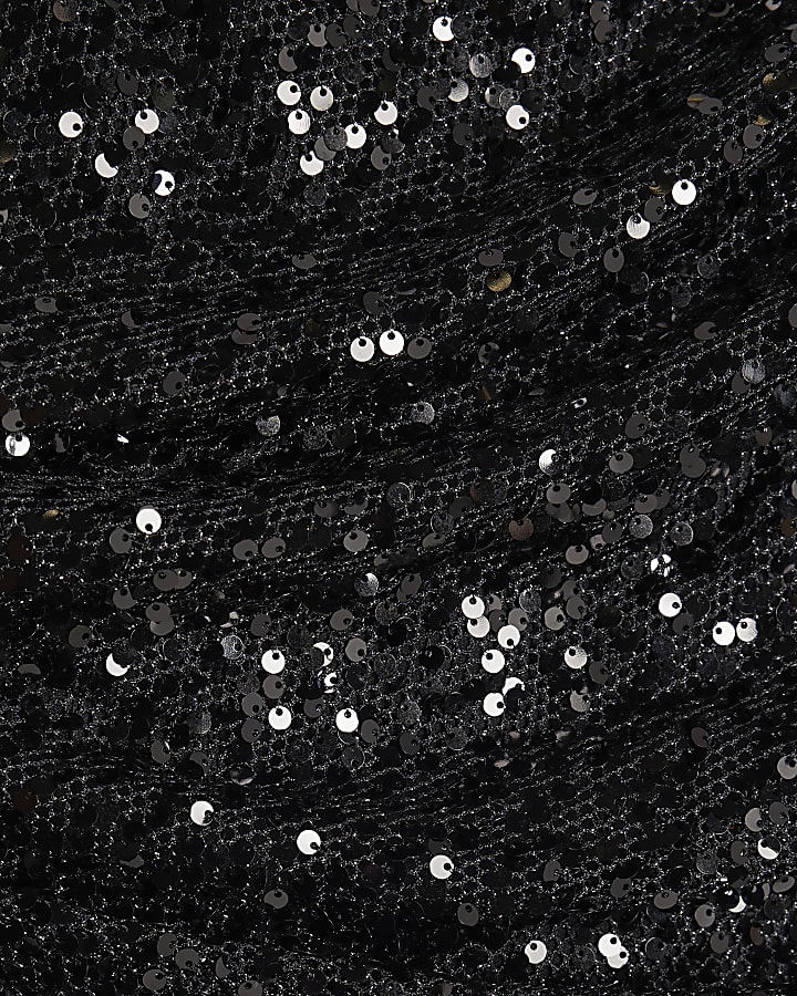 Black Sleeveless One Shoulder Sequin Bodysuit