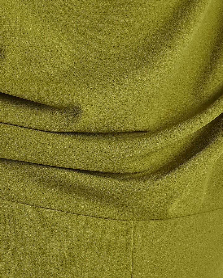 Petite Green One shoulder Draped Jumpsuit