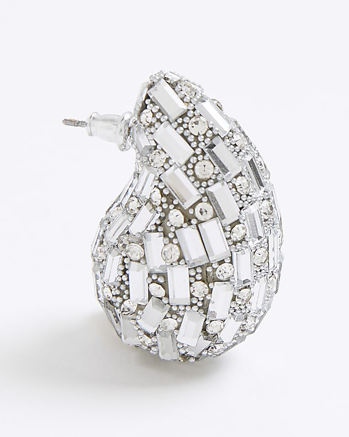 Silver Diamante Domed Earrings