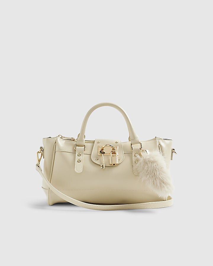 Cream Charmed Padlock Tote Bag
