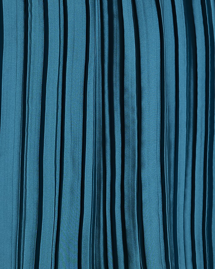 Blue Jersey Back Pleated Long Sleeve Top