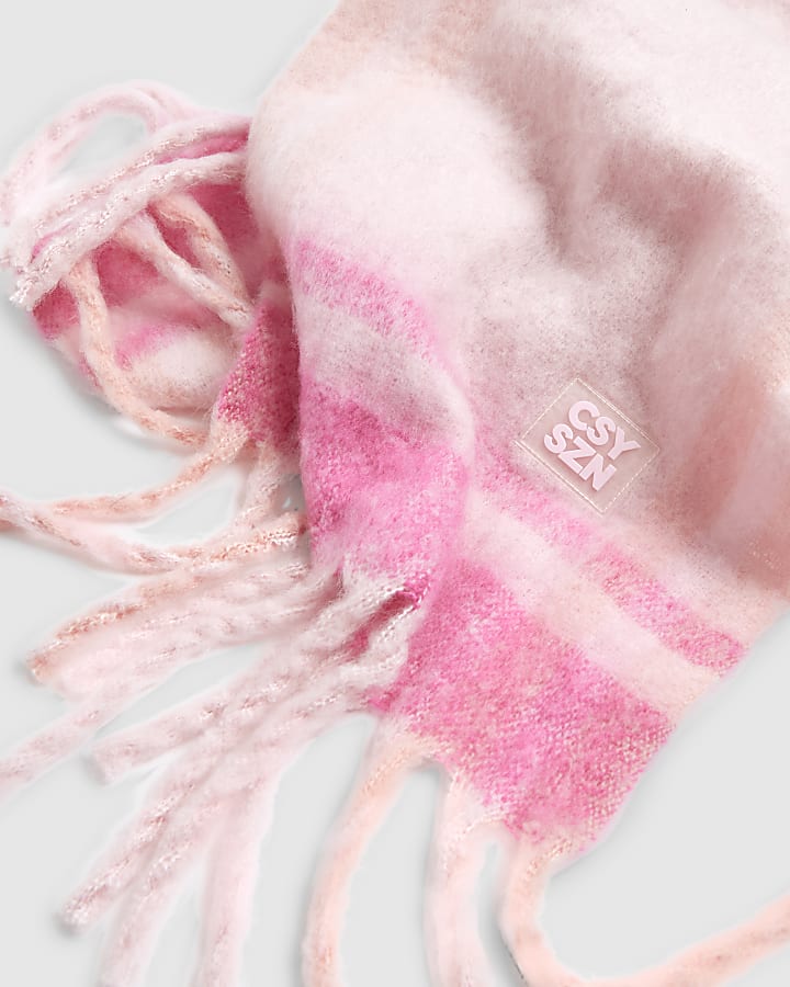 Pink Tassel Edge Fluffy Scarf