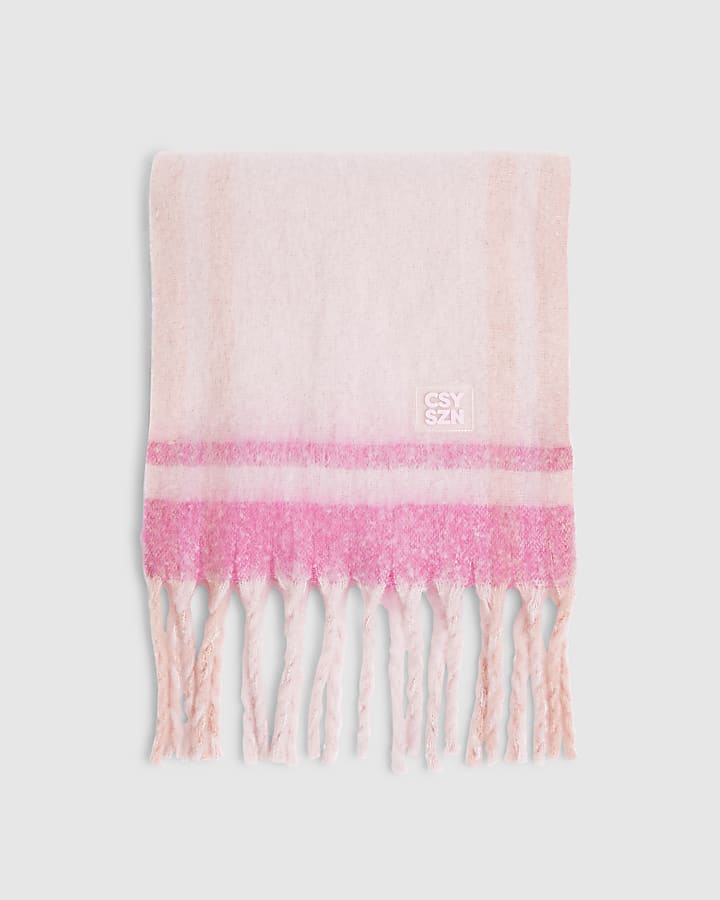 Pink Tassel Edge Fluffy Scarf