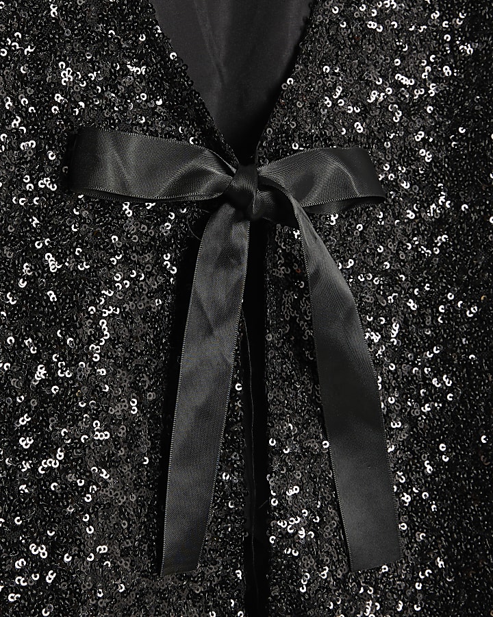 Black Sequin Bow Cape