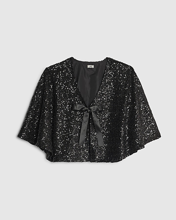 Black Sequin Bow Cape