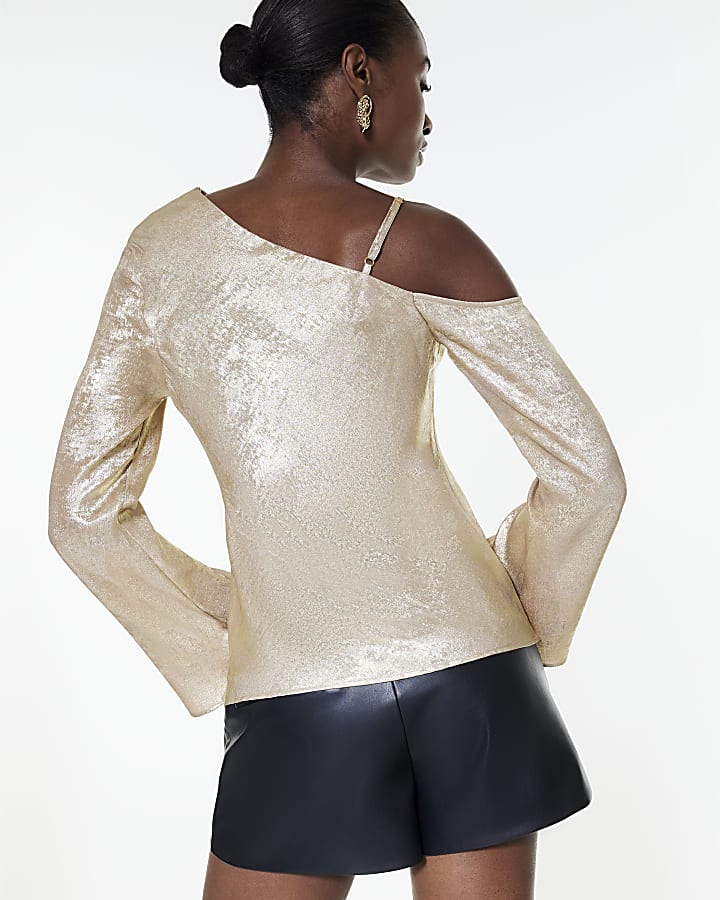 Gold Metallic One Shoulder Top
