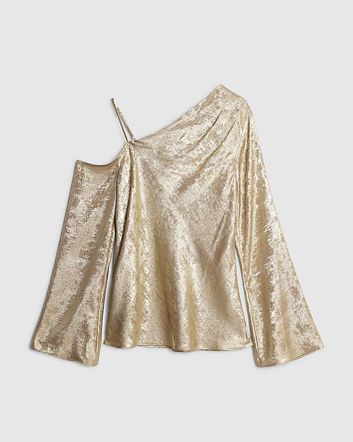 Gold Metallic One Shoulder Top