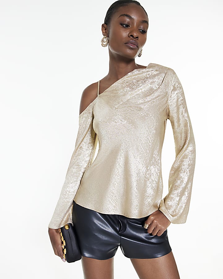 Gold Metallic One Shoulder Top
