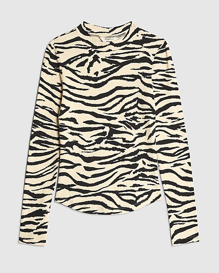 Black Long Sleeve Zebra Print Top