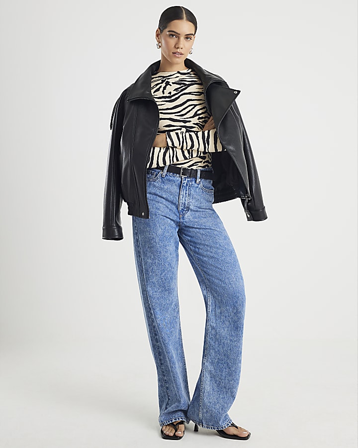 Black Long Sleeve Zebra Print Top