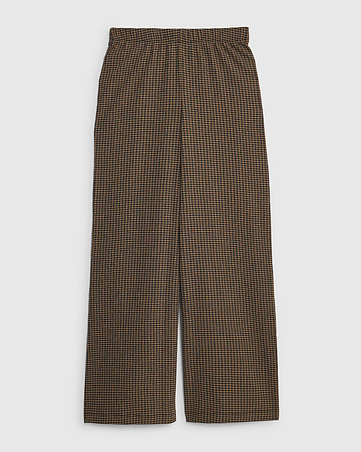 Brown Check Wide Leg Trousers