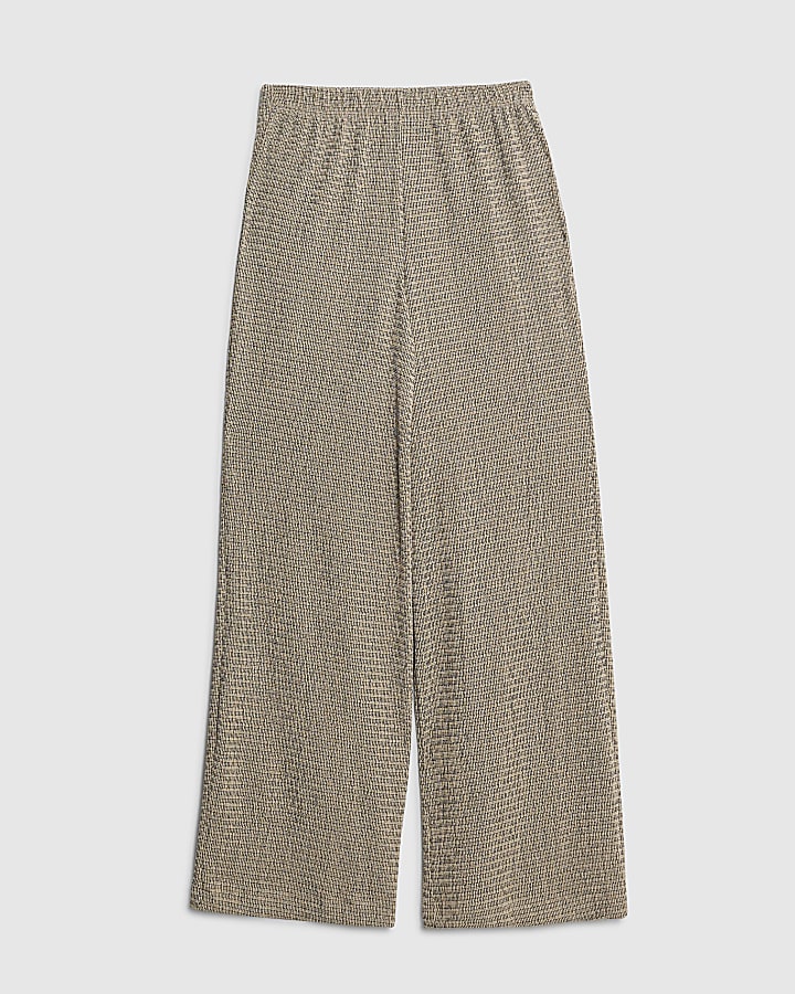 Grey Textured Wide Leg Trousers