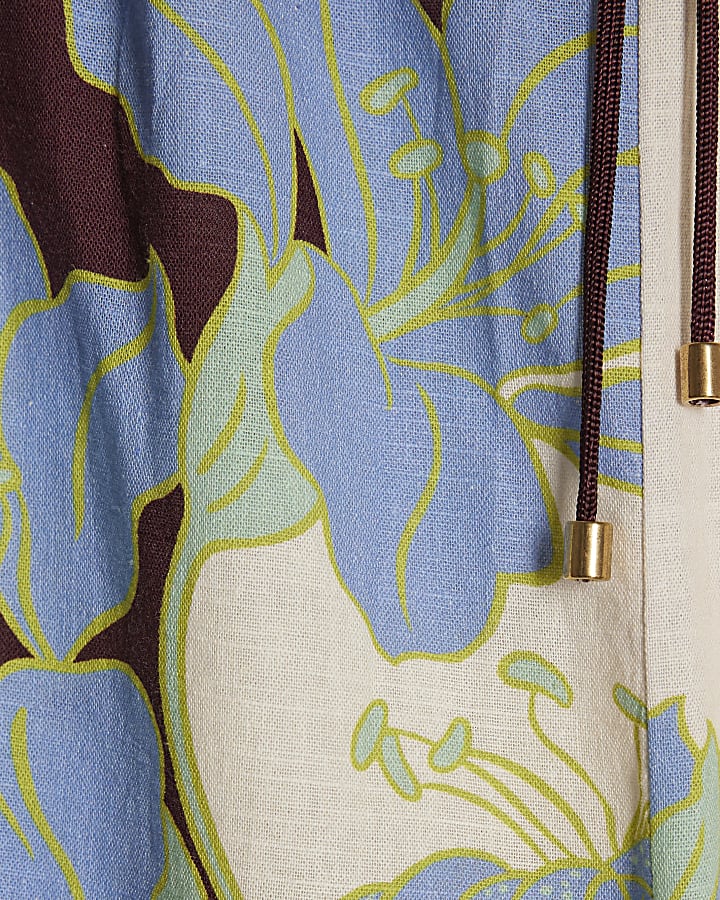 Cream Floral Wide Leg Beach Trousers