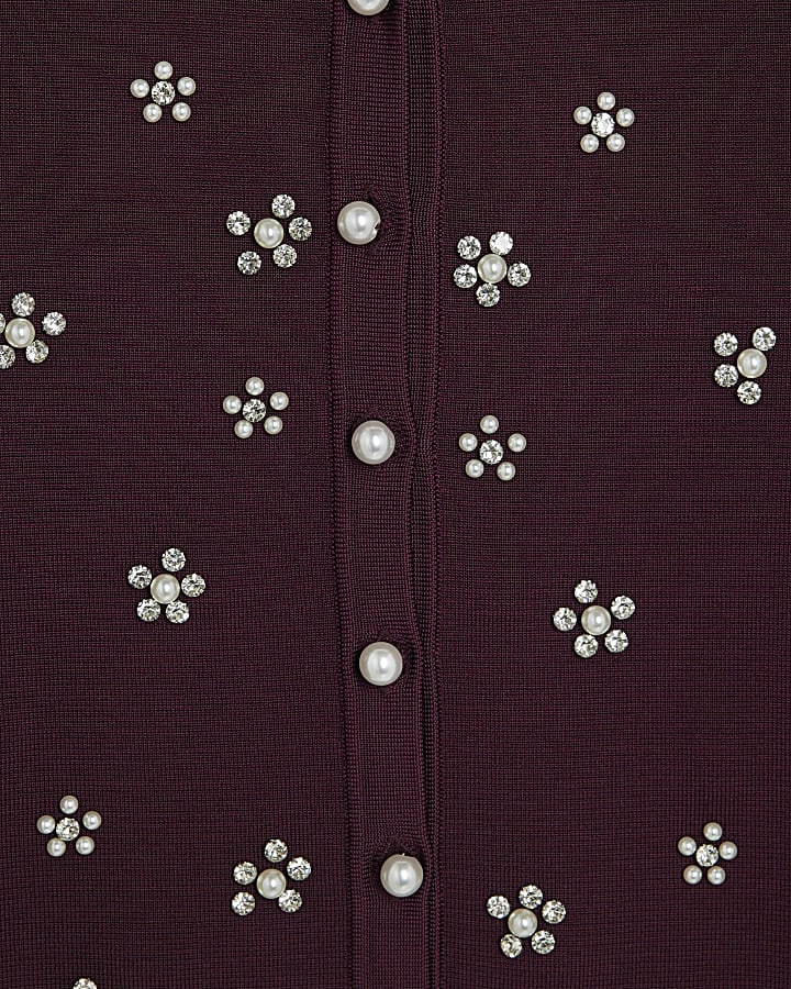 Red Long sleeve Embellished Cardigan