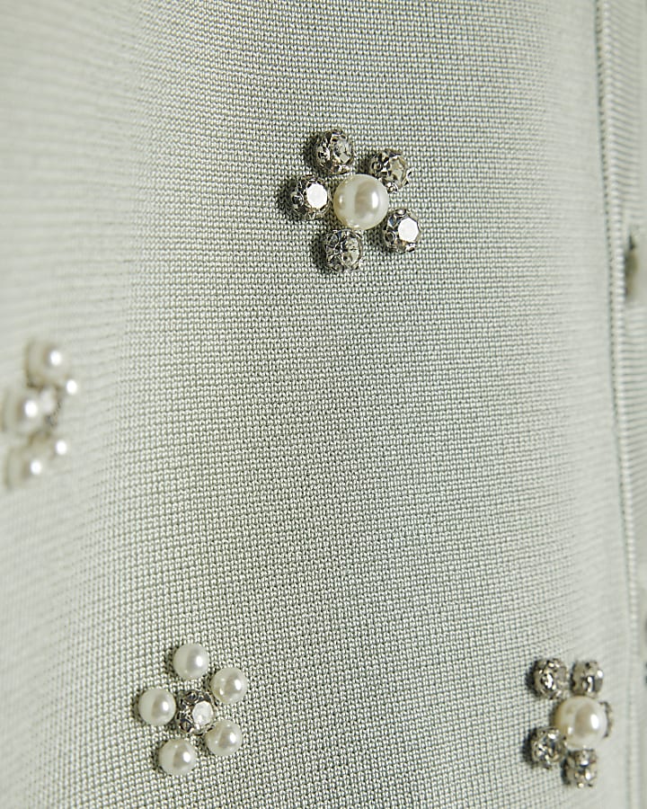 Green Long Sleeve Embellished Cardigan
