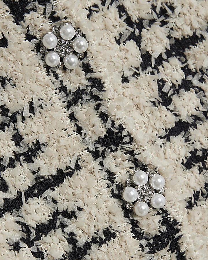 Cream Boucle Knit Pearl Trim Cardigan