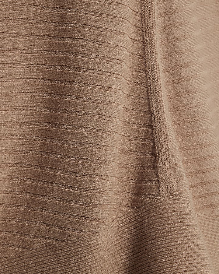 Brown Knitted Ribbed Hoodie