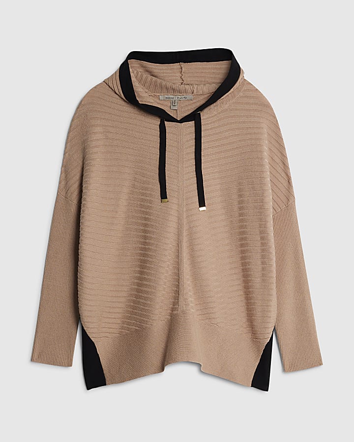 Brown Knitted Ribbed Hoodie