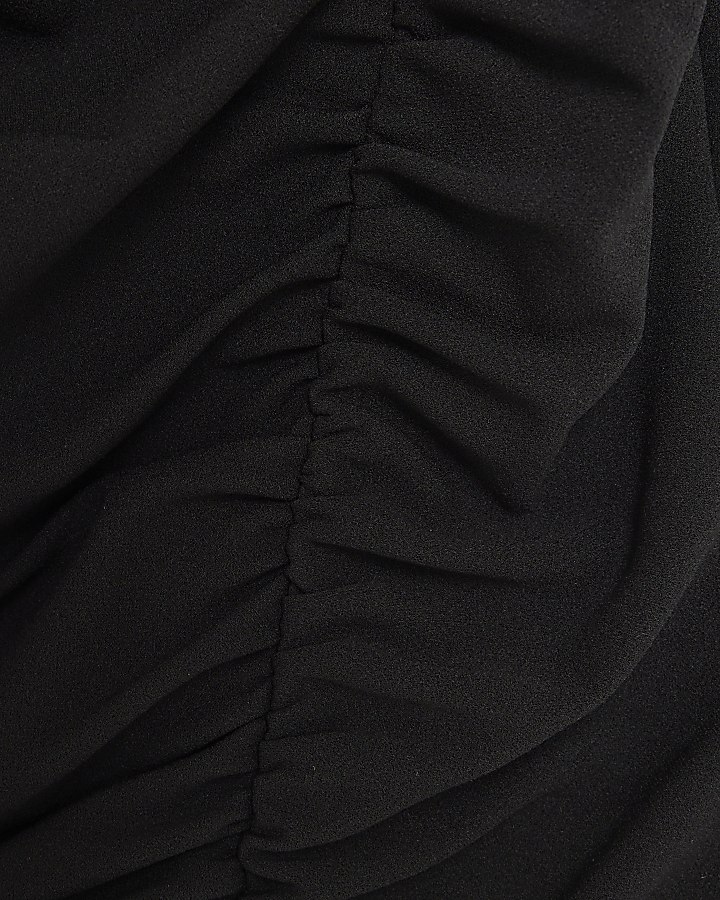 Black Short Sleeve Ruched Mini Dress