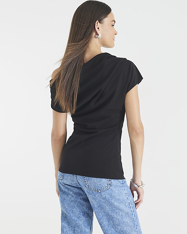 Black Short Sleeve Ruched Top