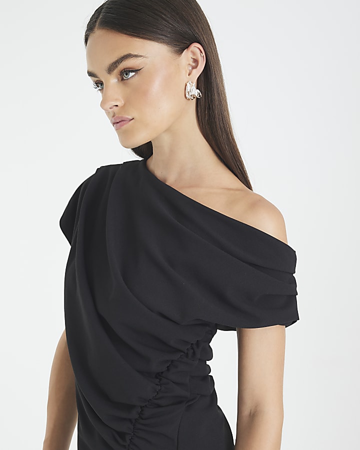 Black Short Sleeve Ruched Top