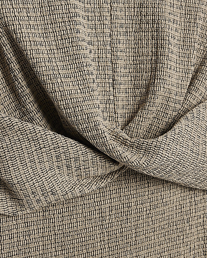 Grey Long Sleeve Textured Twist Front Top
