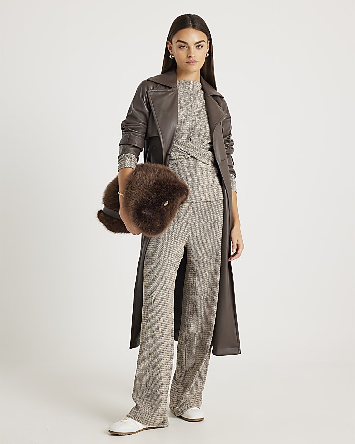 Grey Long Sleeve Textured Twist Front Top