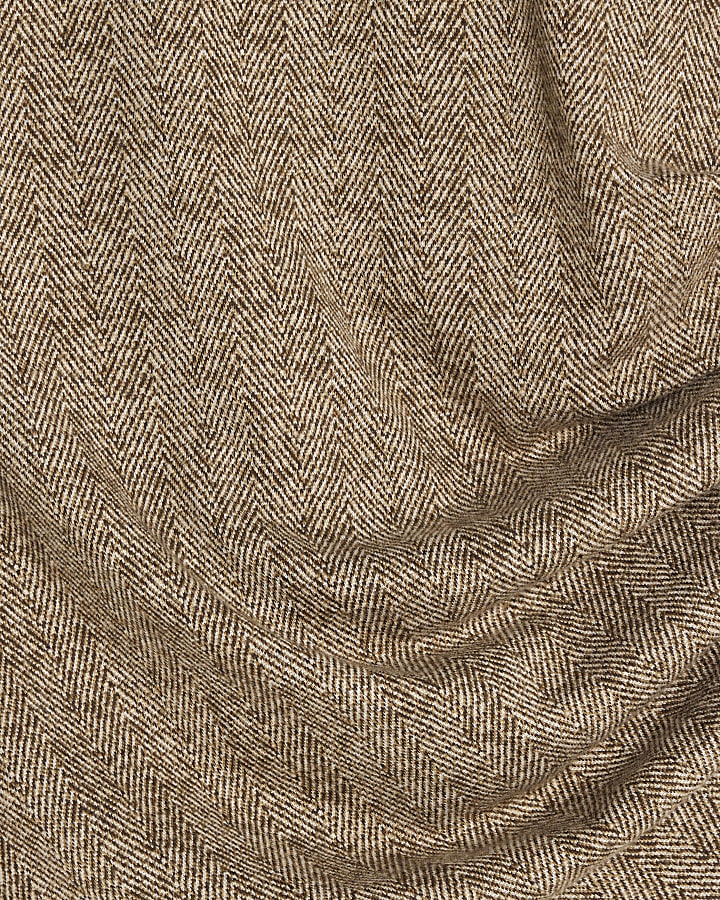 Brown Herringbone Sleeveless Drape Top