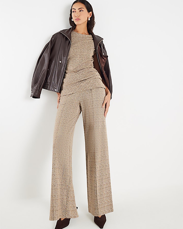 Brown Herringbone Sleeveless Drape Top
