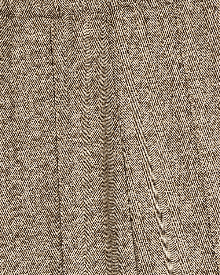 Brown Herringbone Wide Leg Trousers