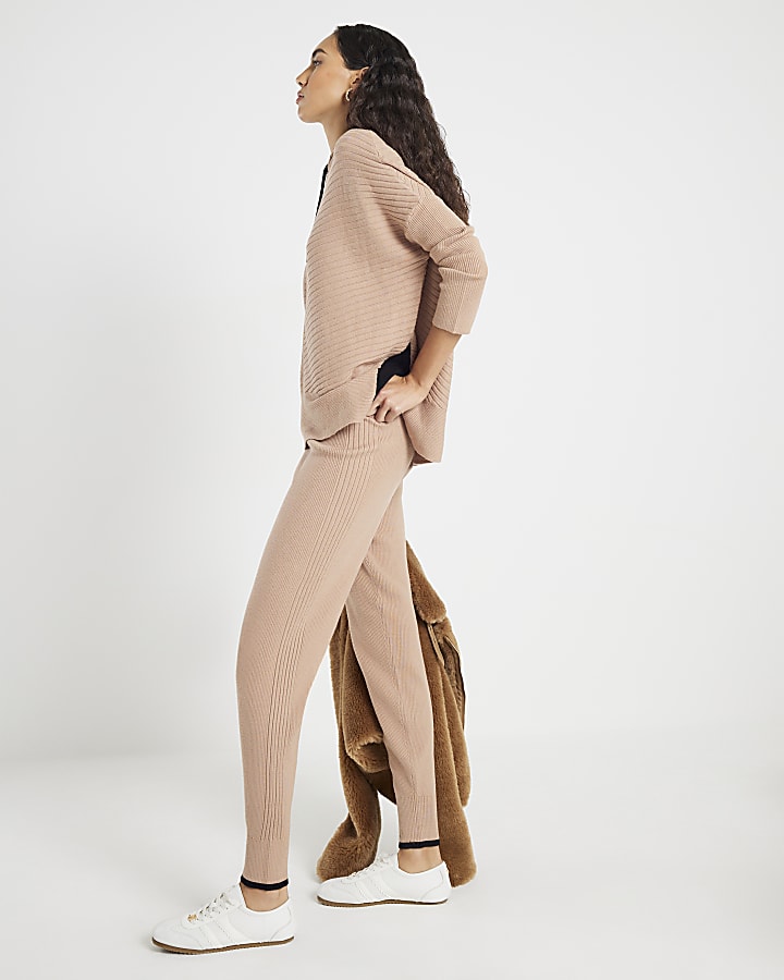 Brown Slim Fit Knitted Joggers
