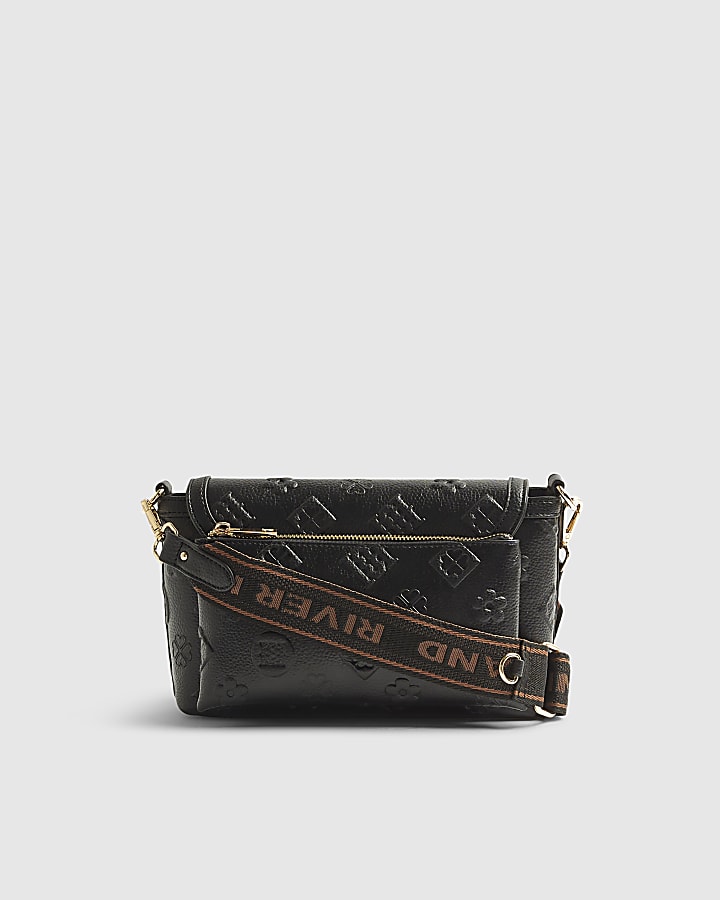 Black Embossed Branding Cross Body Bag