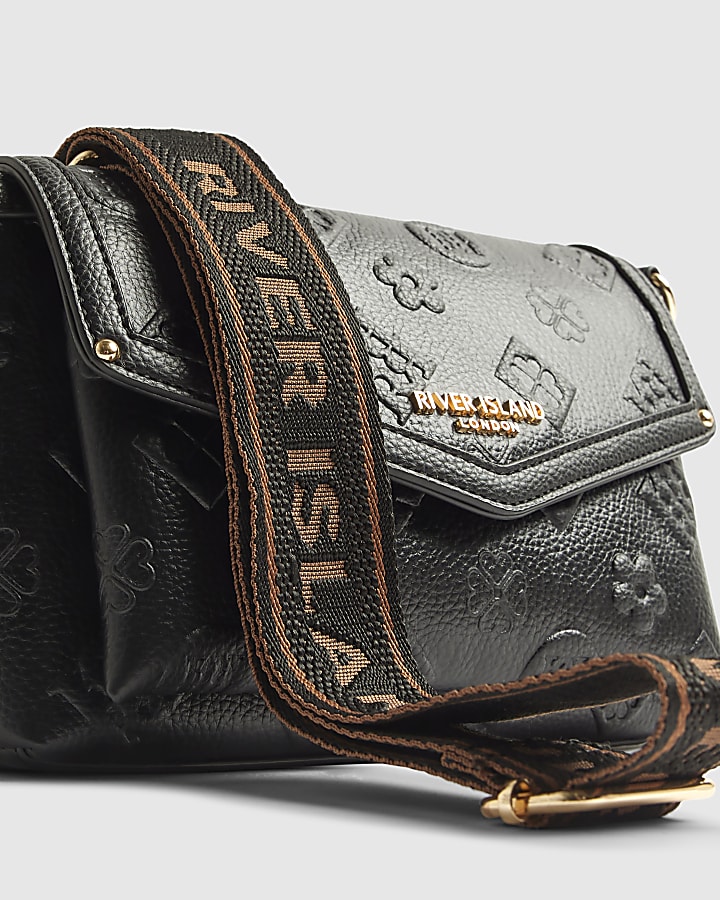 Black Embossed Branding Cross Body Bag
