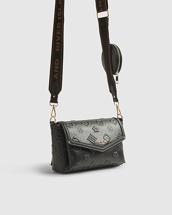 Black Embossed Branding Cross Body Bag