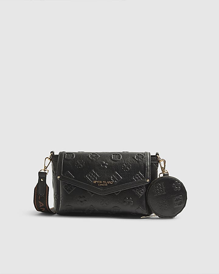 Black Embossed Branding Cross Body Bag