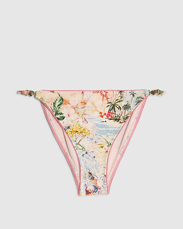 Pink Floral Tie Side Bikini Briefs