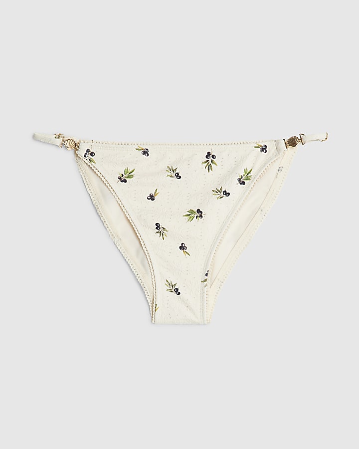 Cream Olive Print Bikini Bottoms