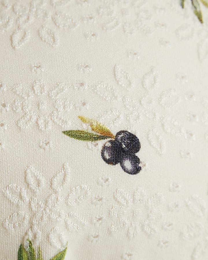 Cream Olive Print Bikini Top