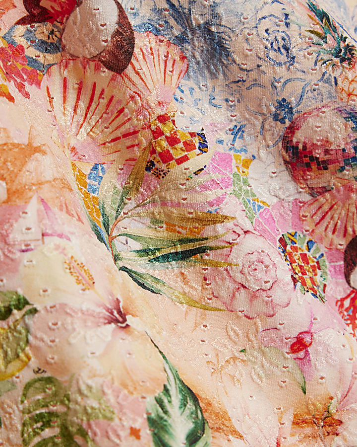 Pink Graphic Print Tie Strap Swimsuit