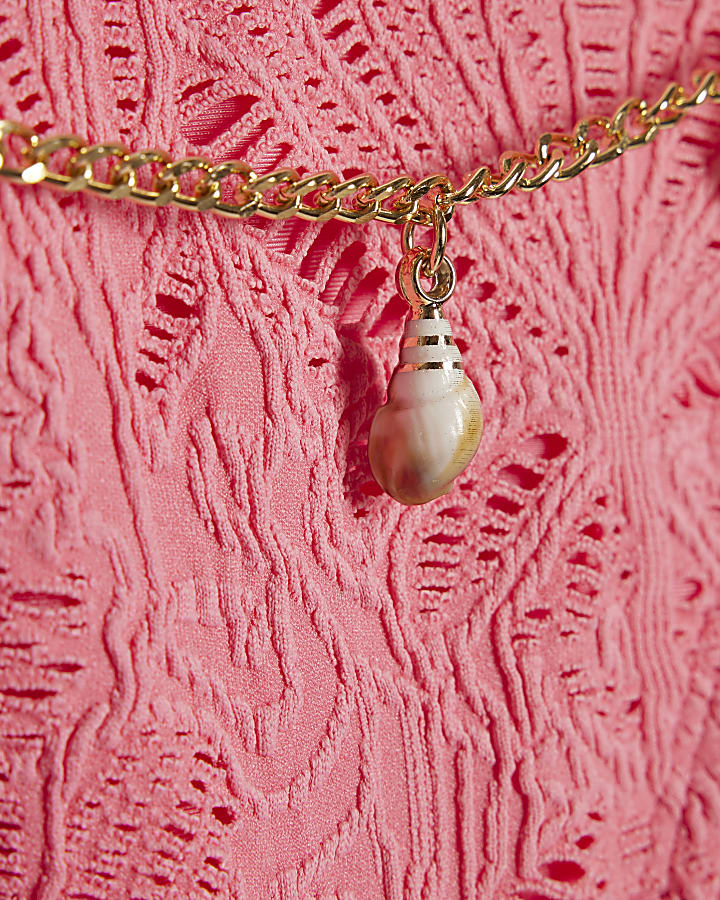 Pink Textured Shell Chain Bikini Briefs