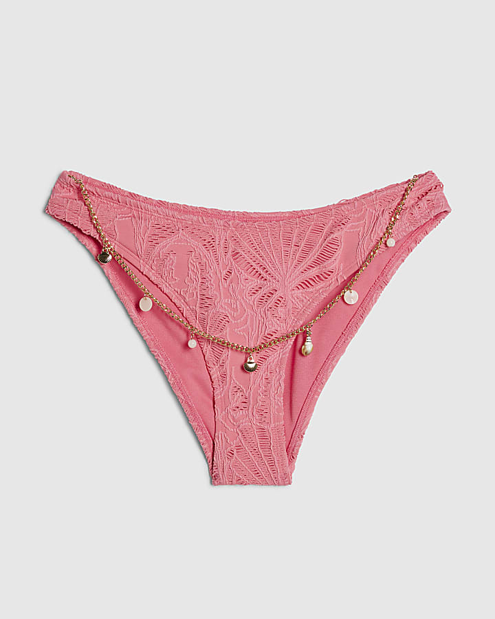 Pink Textured Shell Chain Bikini Briefs
