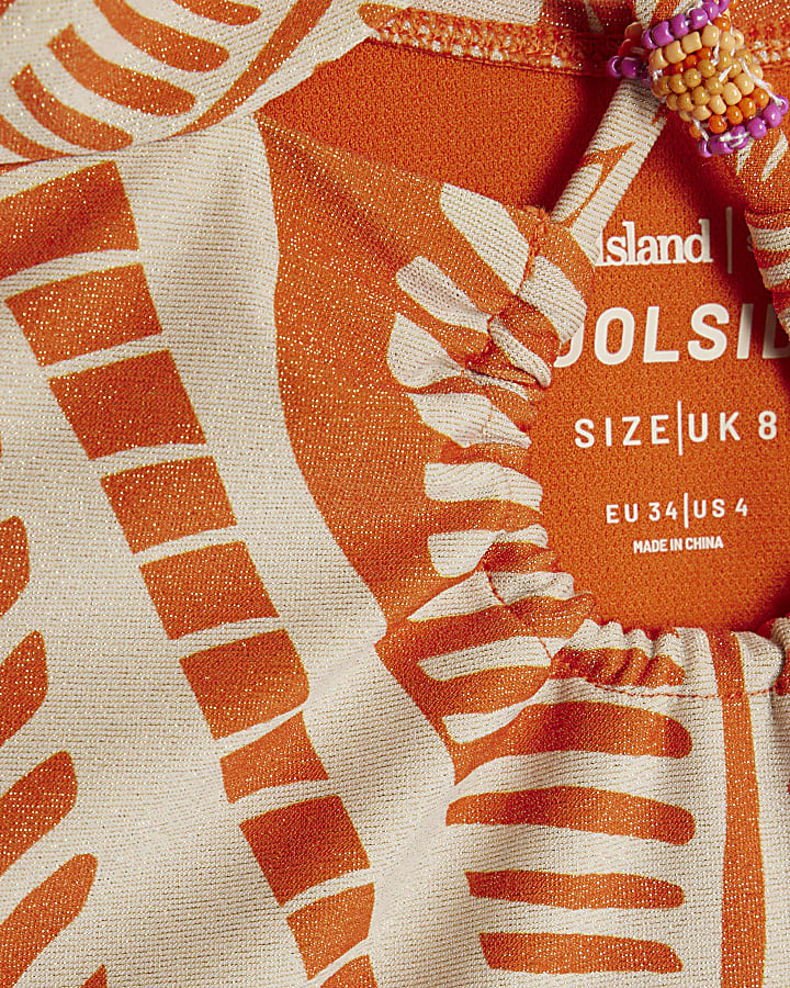 Orange Metallic Palm Print Swimsuit