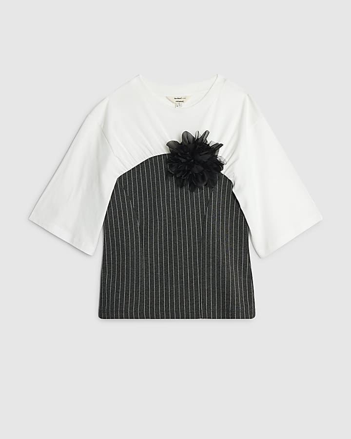 White Short Sleeve Pinstripe Hybrid T-shirt