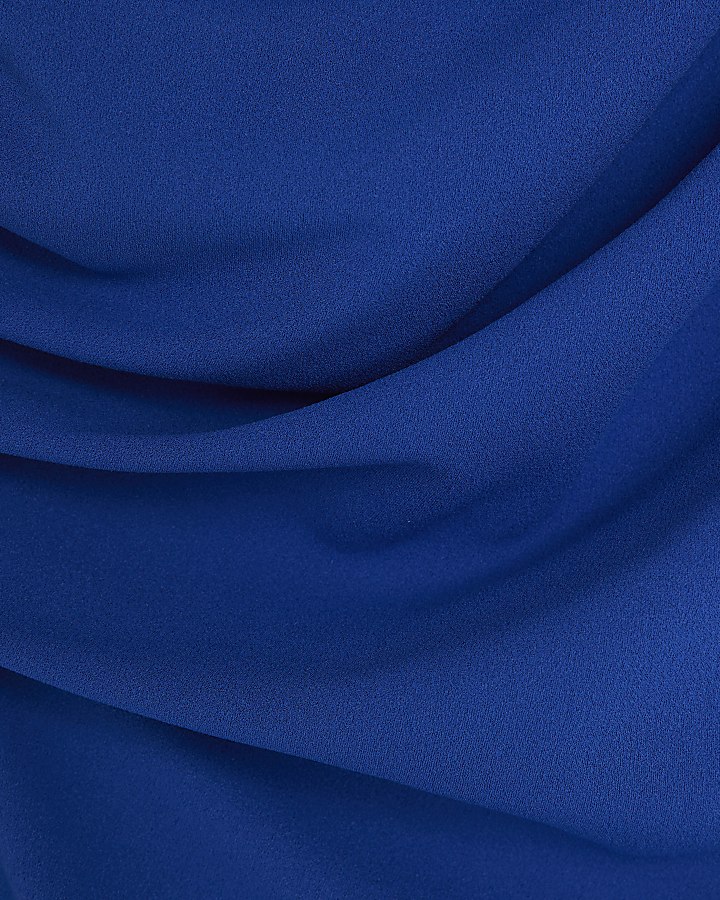 Blue Asymmetric Draped Wrap Midi Dress